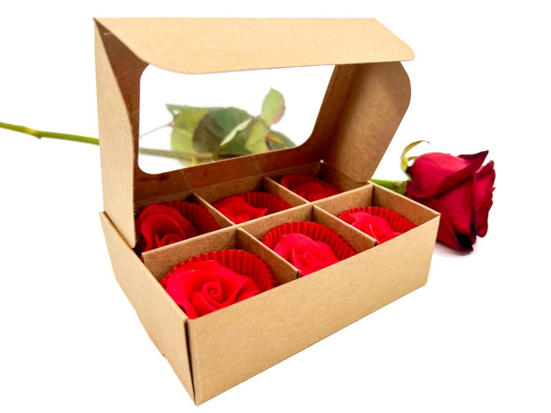 GRETEL BAKING 20pcs Kraft Treat Boxes with Window and Dividers | 6 X-SMALL compartments | 5 x 3.5 x 1.57 in | Empty candy boxes for gift giving, truffle box - perfect for Valentine's Day - Image 5